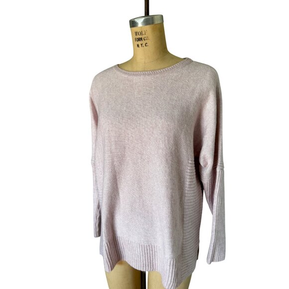 Chicos Pink Knit Sweater Size 1 M Ribbed Hem & Sleeves Relaxed Cotton &  Acrylic - Picture 1 of 9